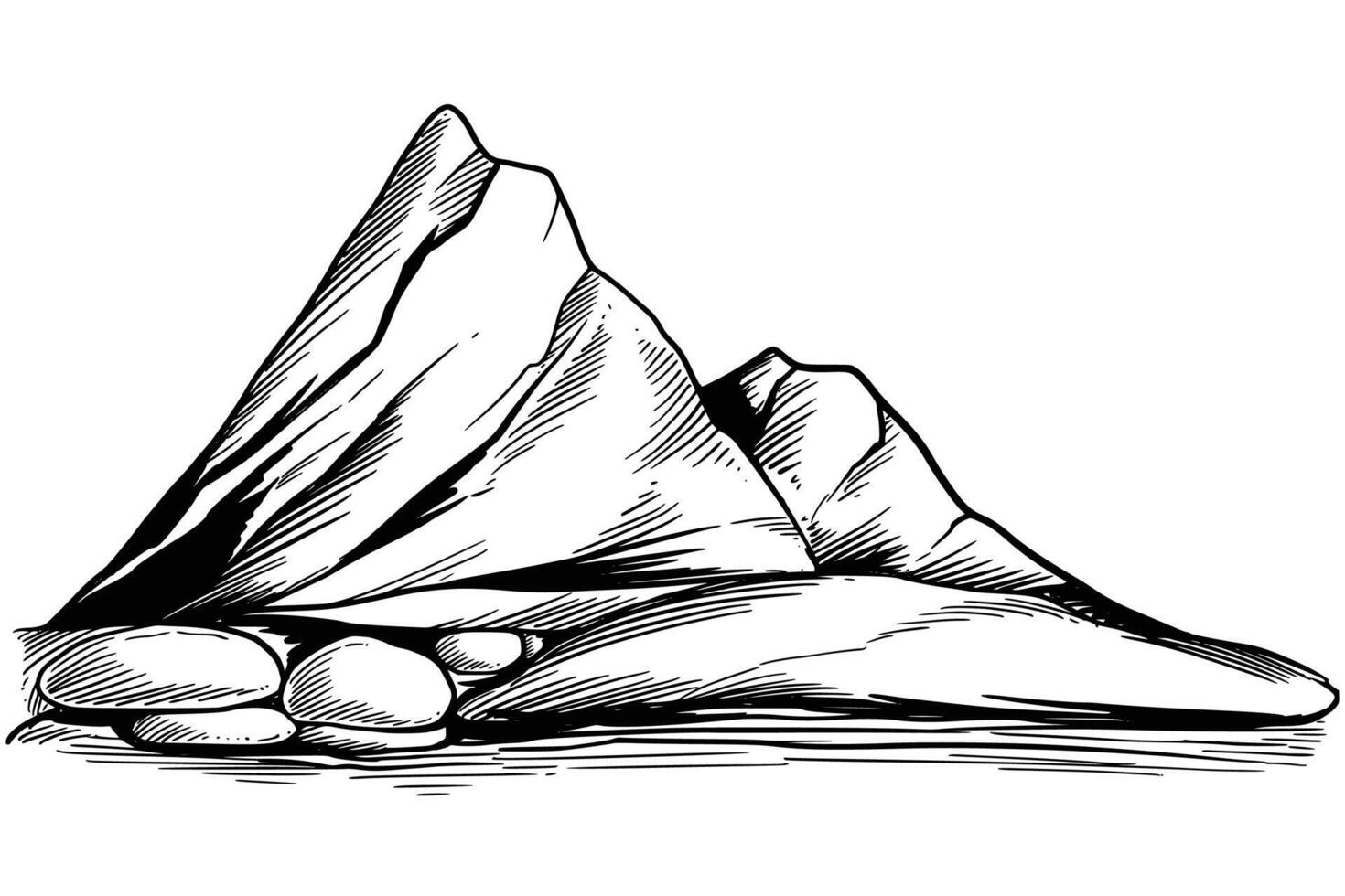 Hand draw landscape with mountain outline sketch on white background vector