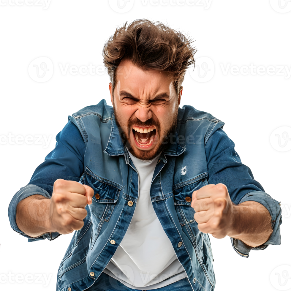 A man is shouting angrily, isolated on transparent backgrounds, AI-Generated png