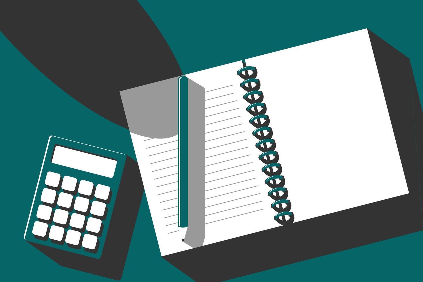 Notes, pencil and calculator on top of the table with copy space vector