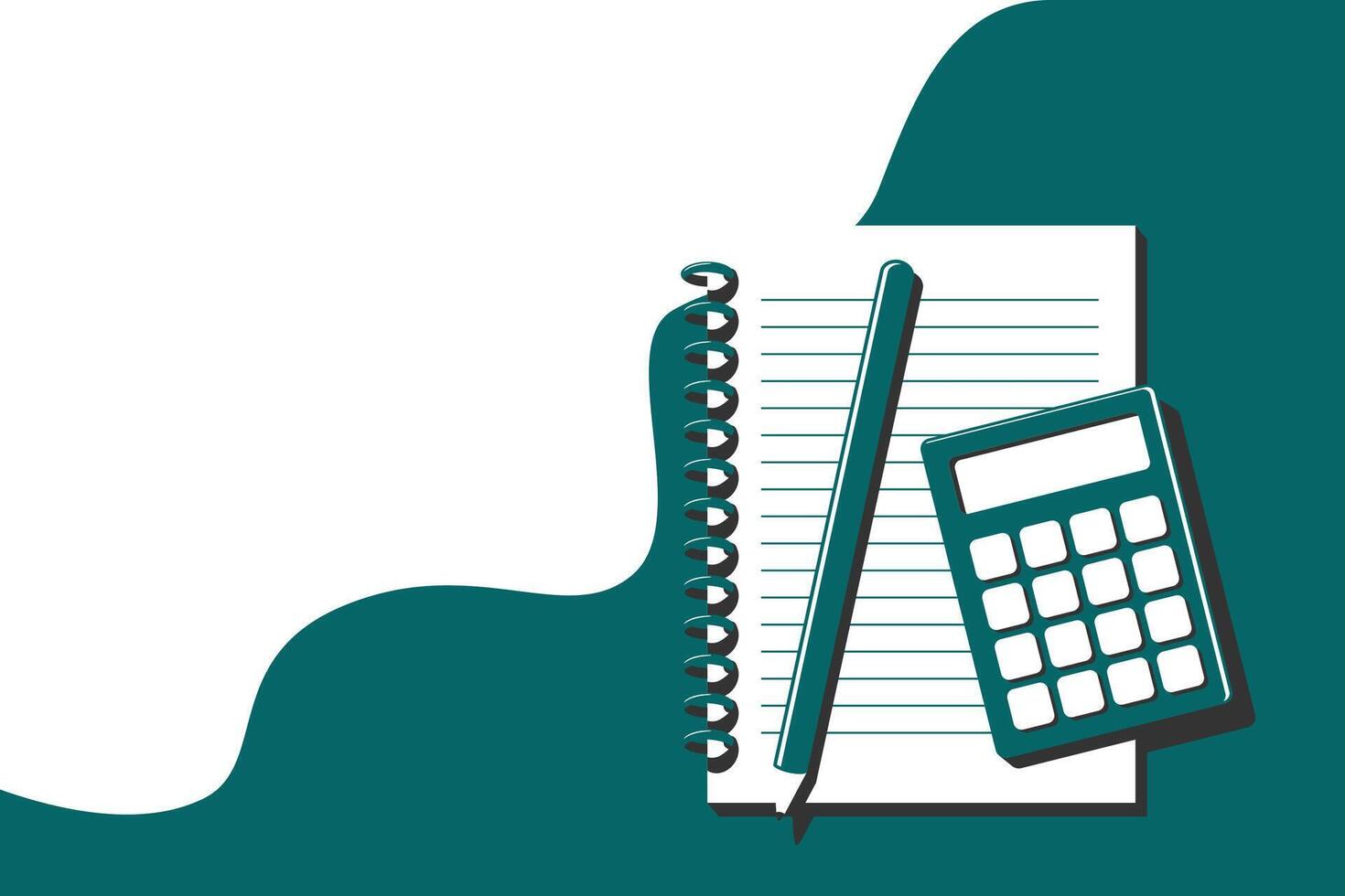 Top left side blank for copy space, notebook, pencil and calculator illustration vector