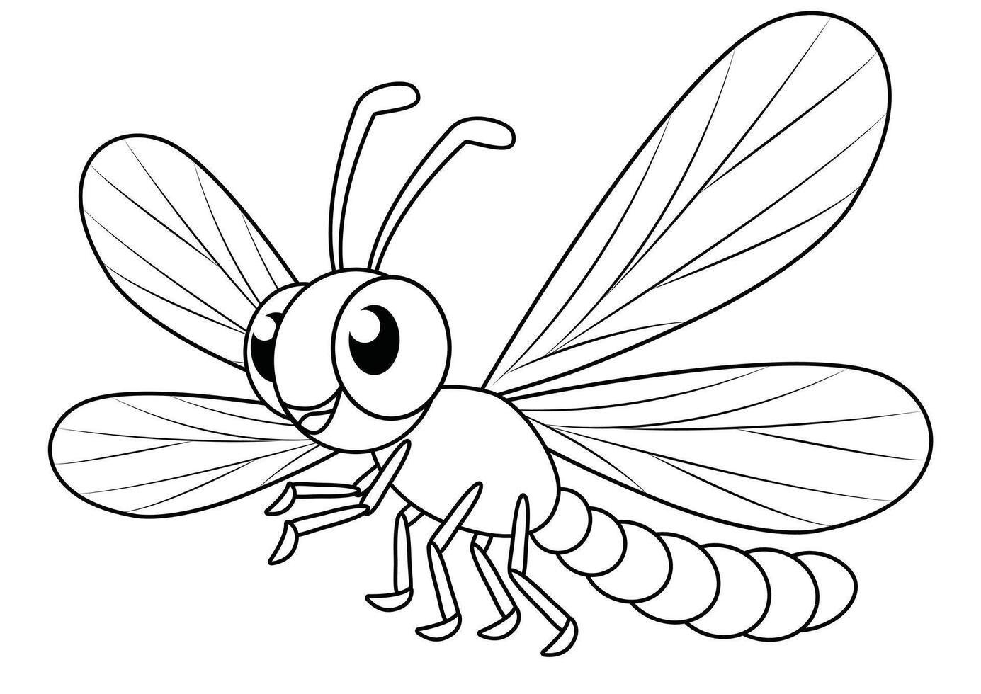 Black and White Cartoon Dragonfly Flat Design. Coloring Pages vector