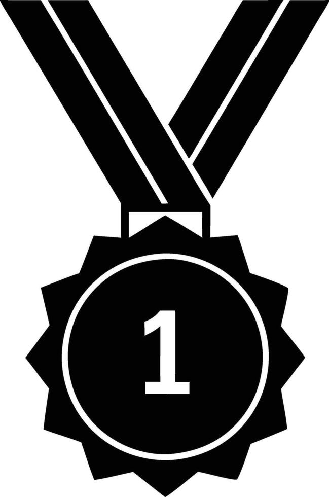 Black Medal with number one icon isolated on white background. Illustration vector