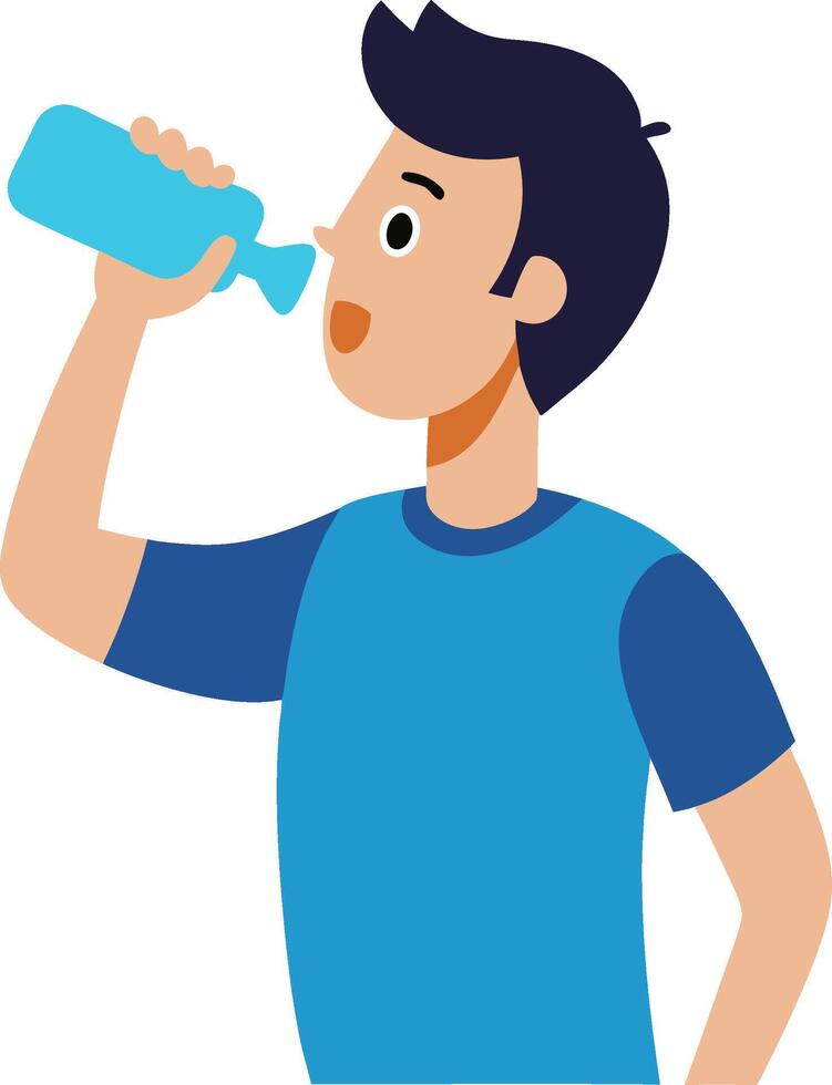an illustration man feel thirsty drinking water from a bottle vector