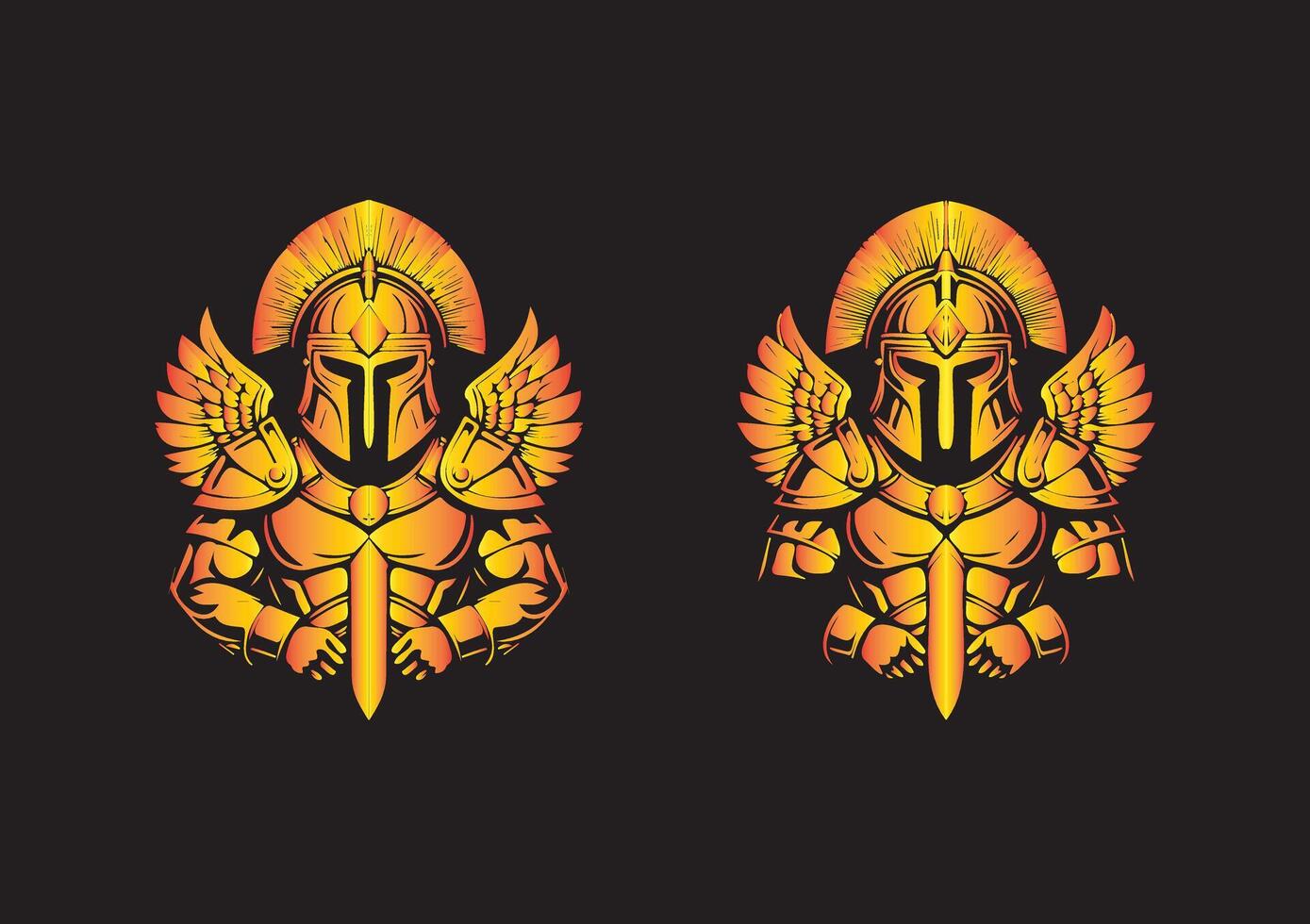 Golden Spartan Warriors Showing Symmetry of Strength and Elegance on Black vector