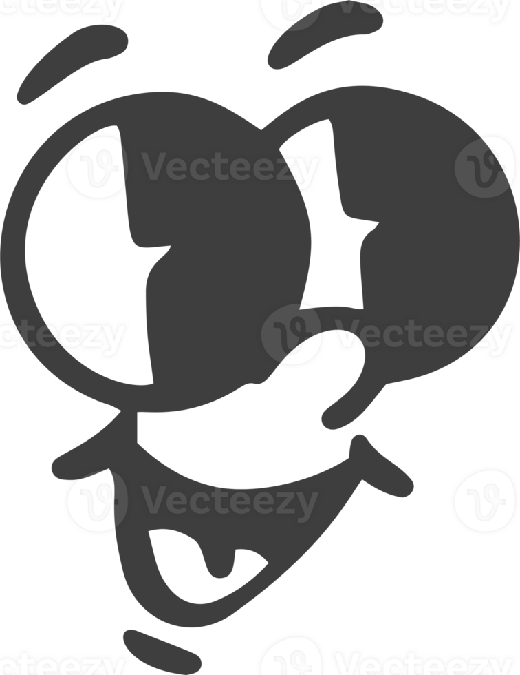 Cartoon retro face. Vintage mascot with comic cute eyes and mouth. Funny happy smiling character expression. 30-50s design emotions element. Simple caricature head png