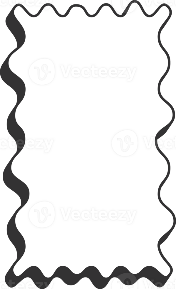 Wavy rectangle frame. Scallop edge box. Squiggle wavy border. Groovy zigzag abstract shape. Cute square aesthetic banner. png