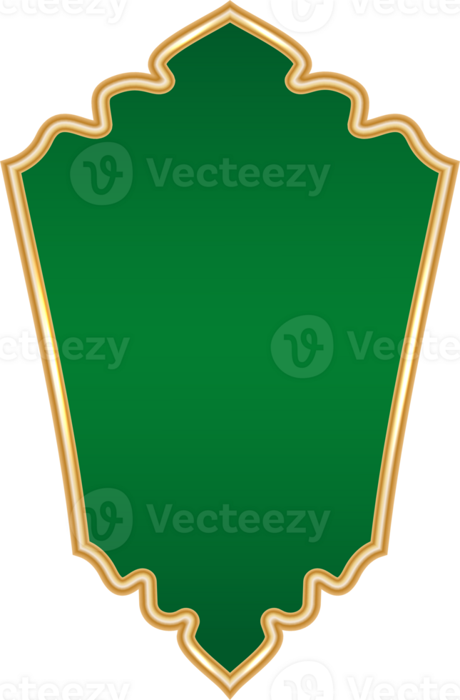 Ramadan golden shape. Islamic and Indian arch Arabic design element with green background. Luxury badge for Muslim banner and Turkish oriental window. png
