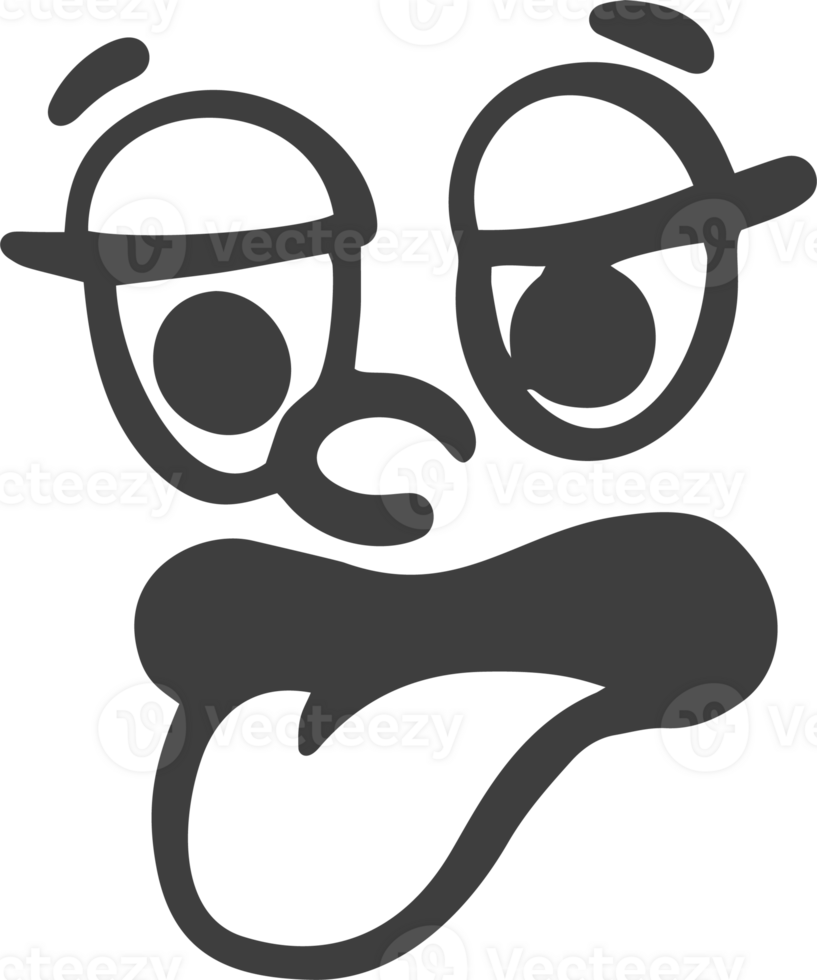 Cartoon retro face. Vintage mascot with comic cute eyes and mouth. Funny character expression. 30-50s design emotions element. Simple caricature head png