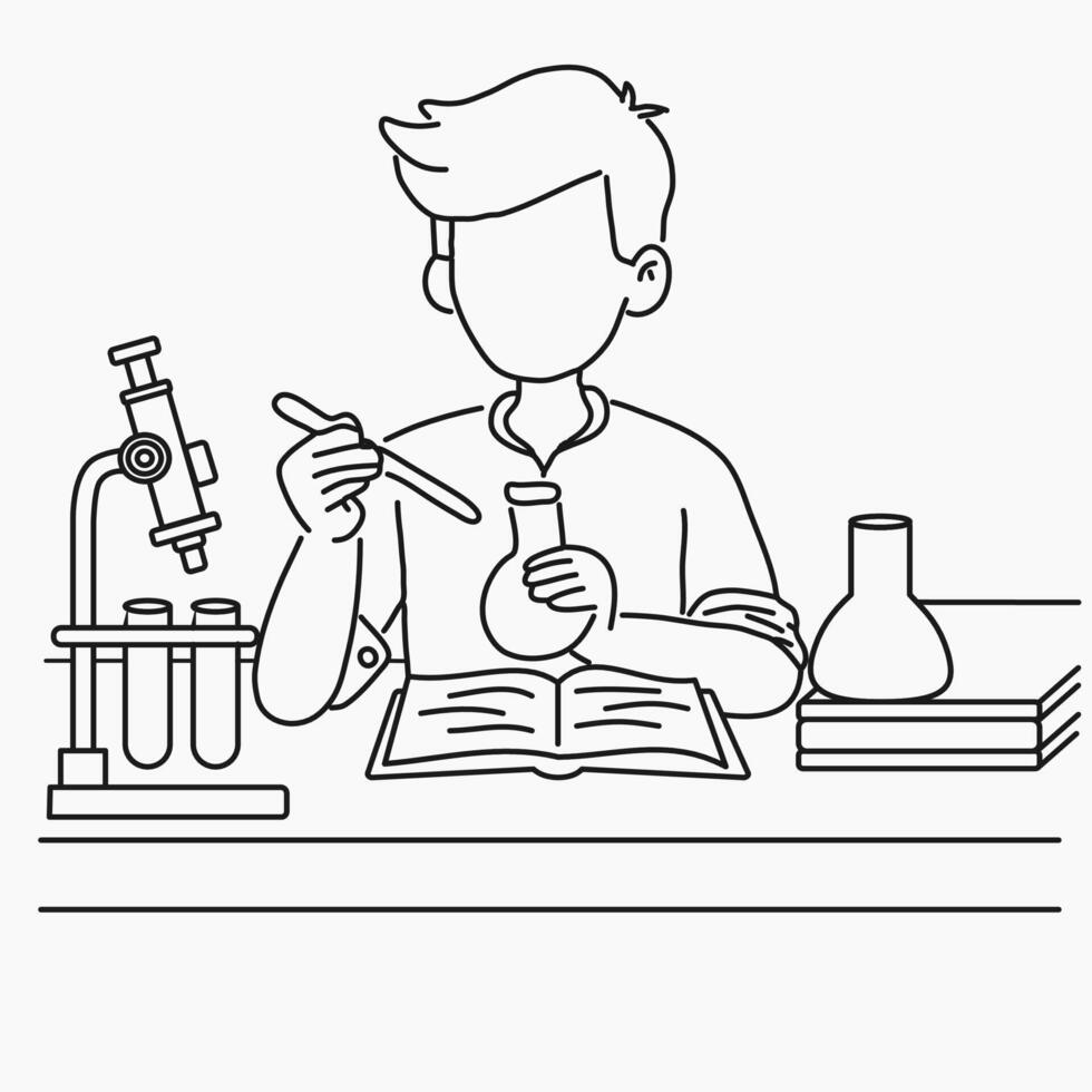 coloring page Young Scientist Conducting Laboratory Experiment isolated vector