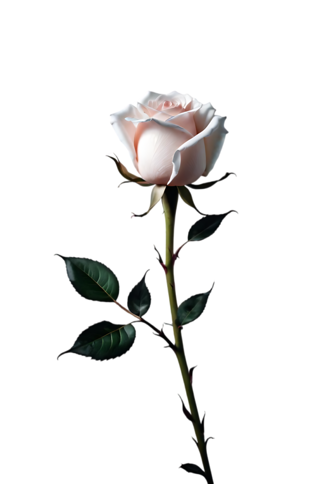 white rose flower, with green leaves, isolated on a transparent background, png