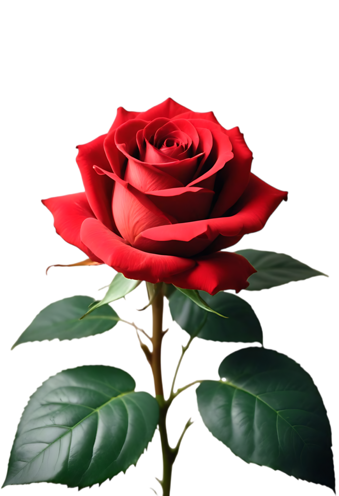 red rose flower, with green leaves, isolated on a transparent background, png