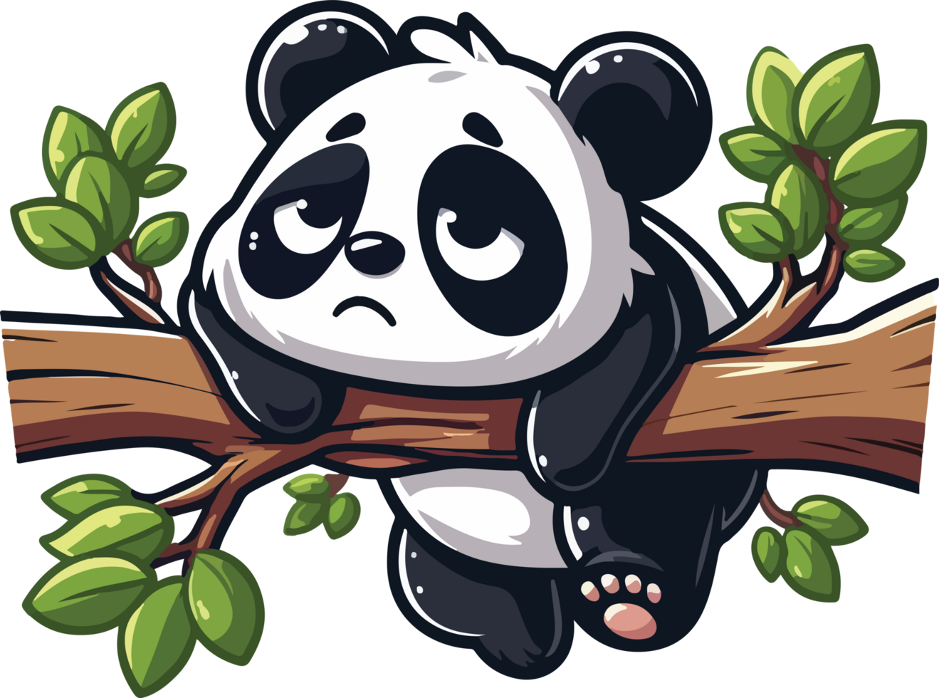 Sad Cartoon Panda on Branch Illustration png