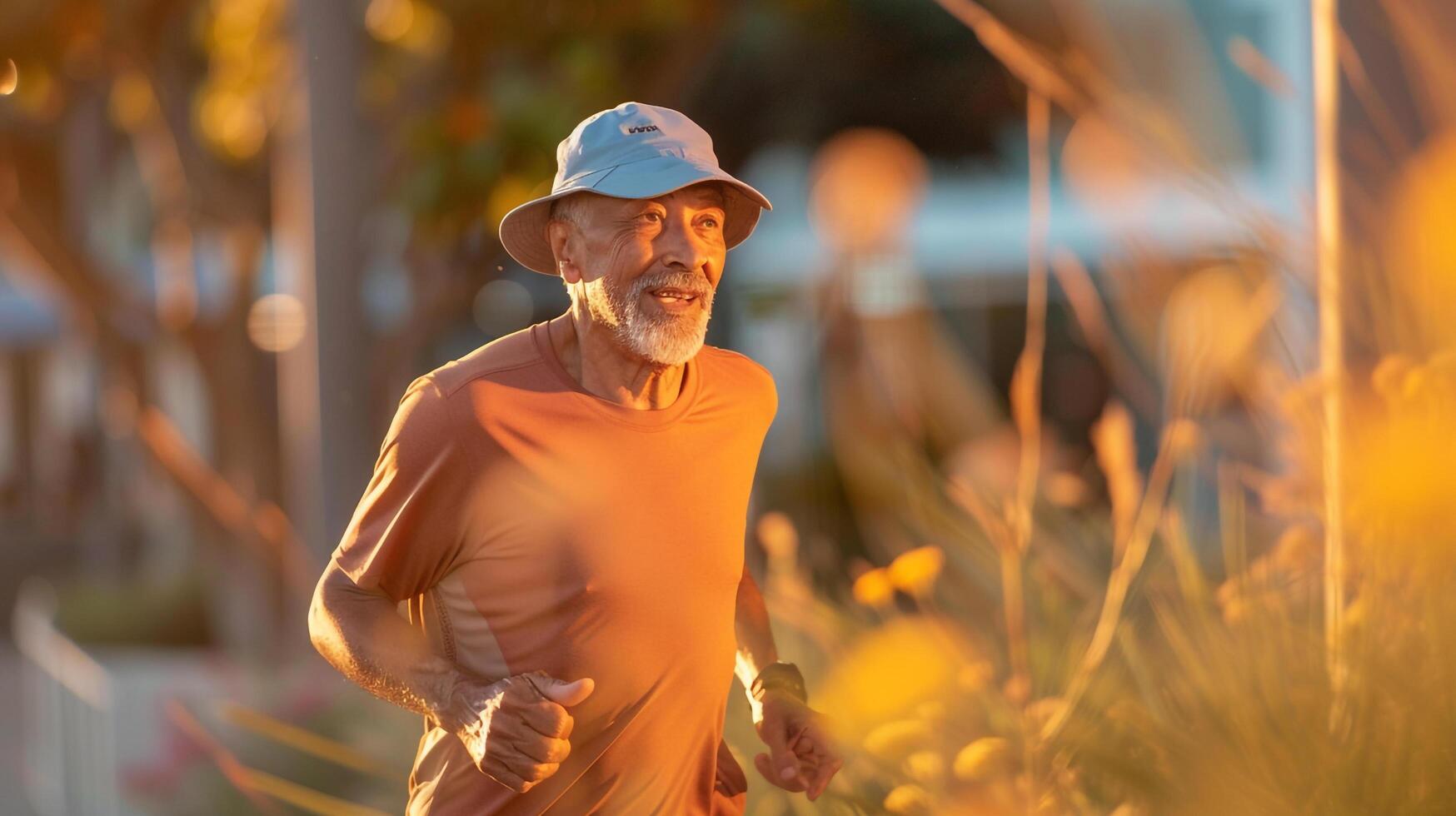 Man jogging park with hat photo