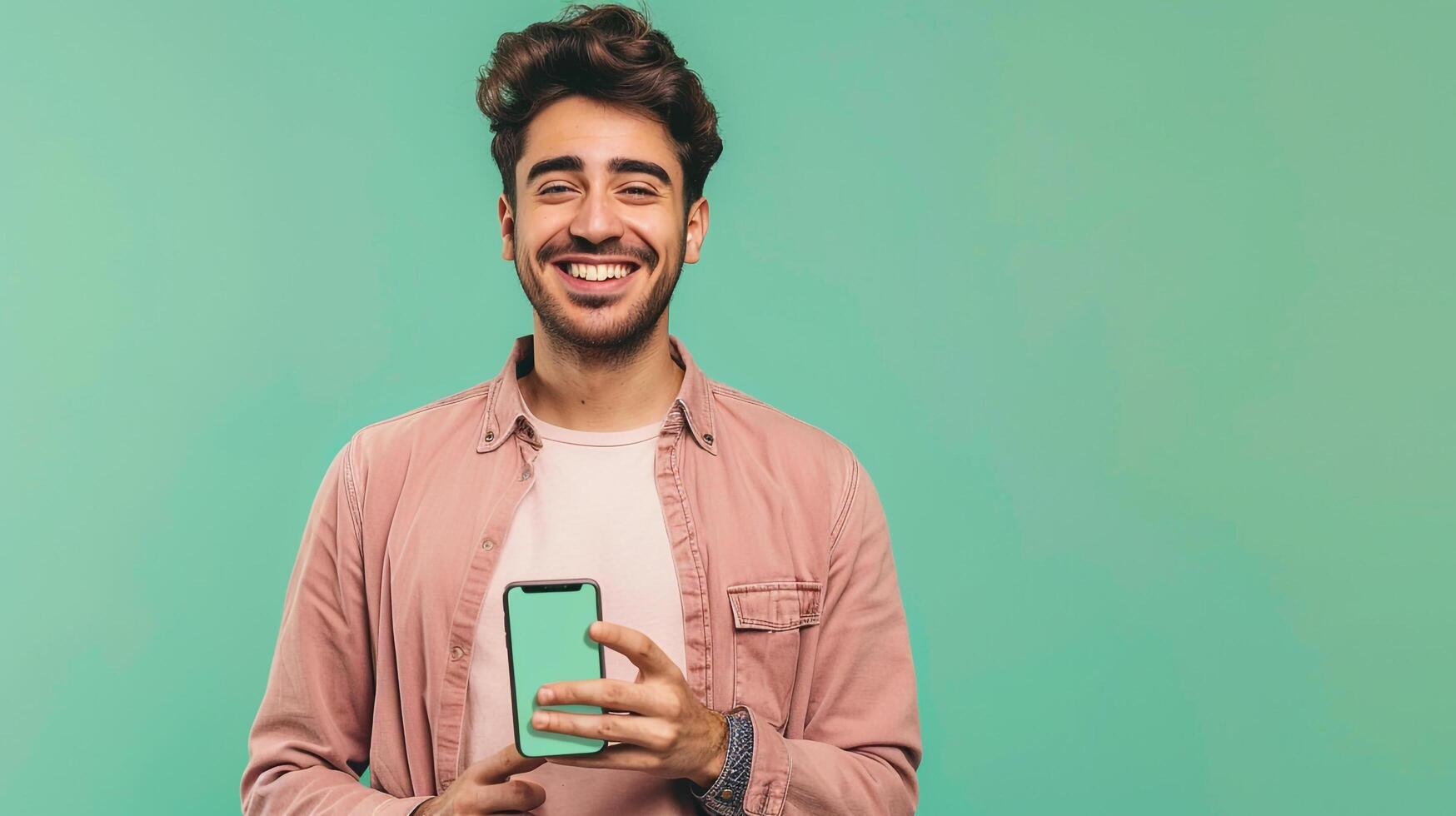 Man holding cellphone up close photo
