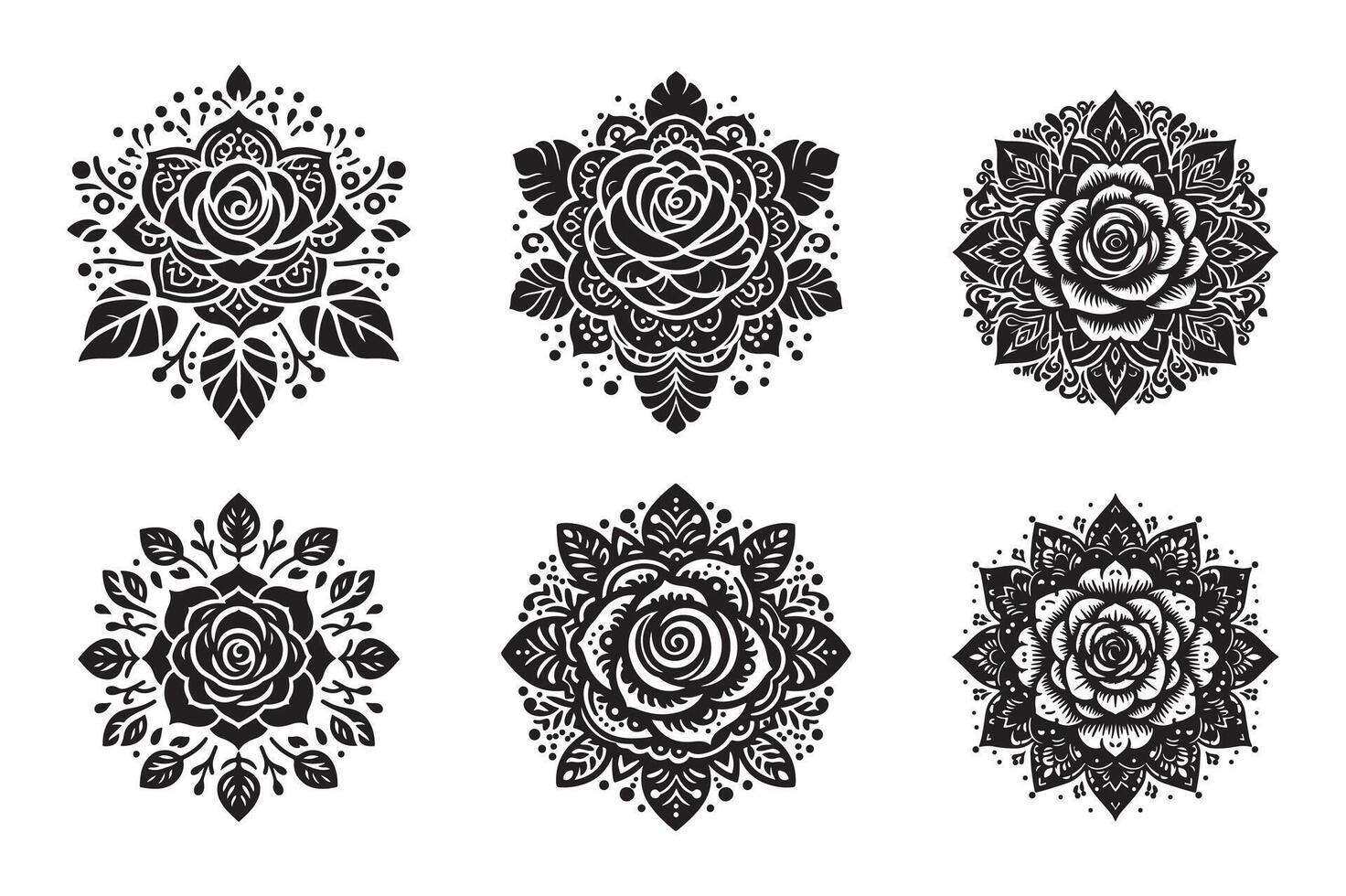 Rose mandala design silhouette style with white background vector