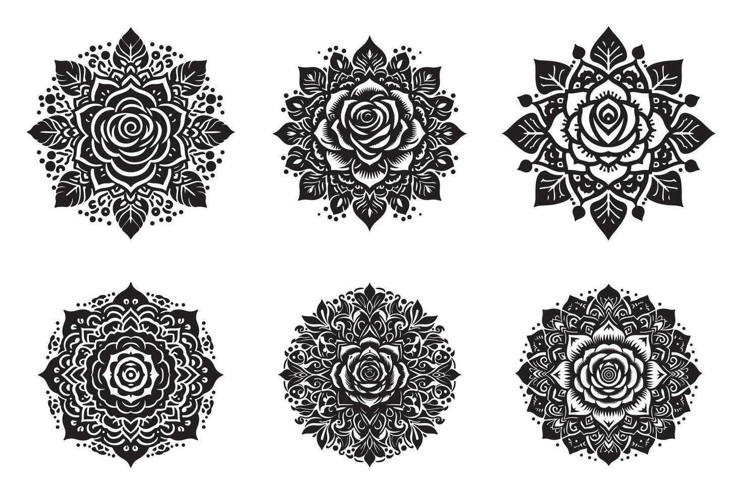 Rose mandala design silhouette style with white background vector