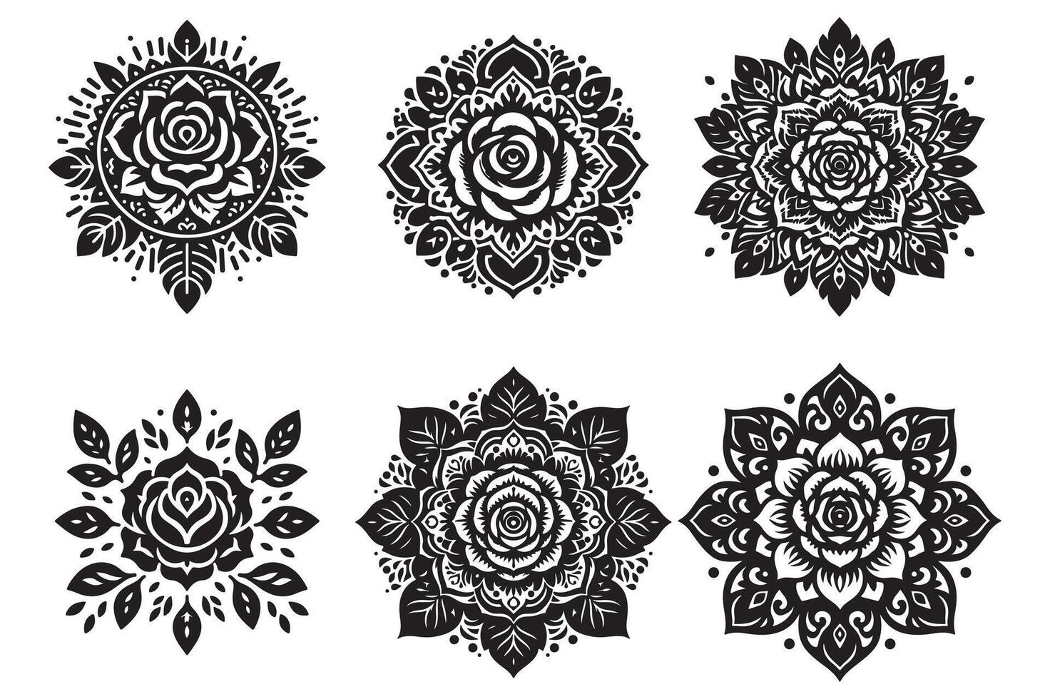 Rose mandala design silhouette style with white background vector