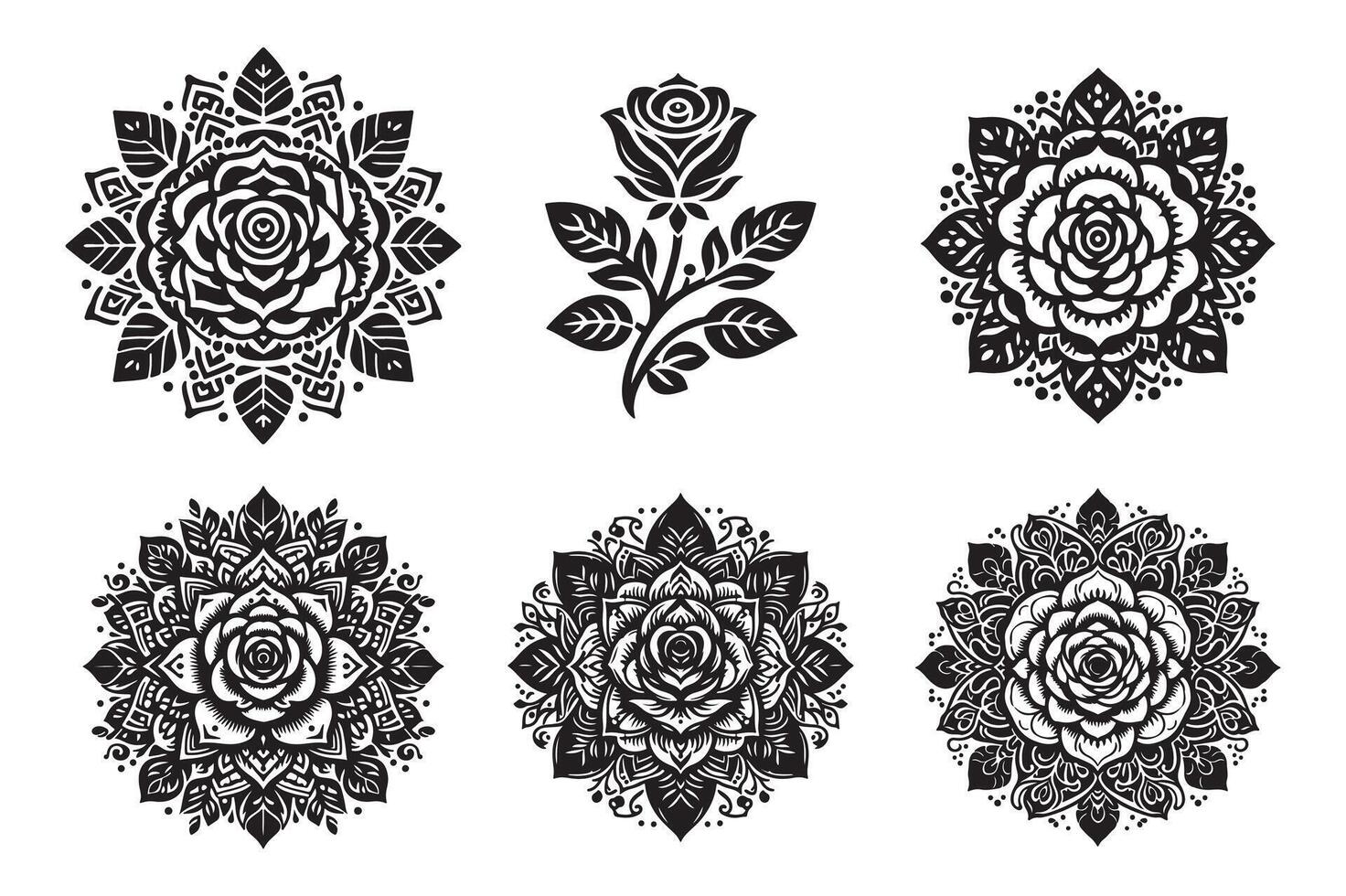 Rose mandala design silhouette style with white background vector