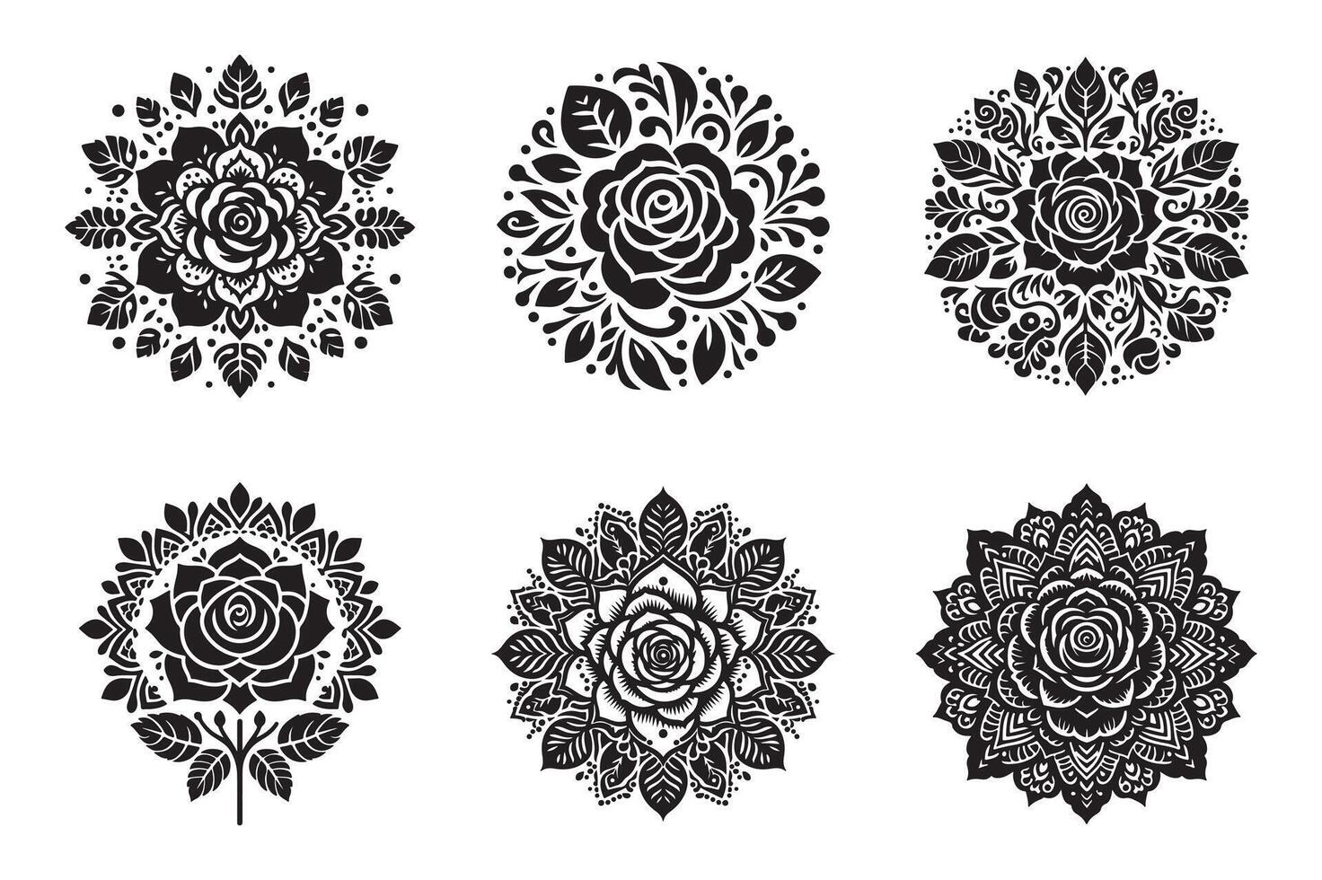 Rose mandala design silhouette style with white background vector