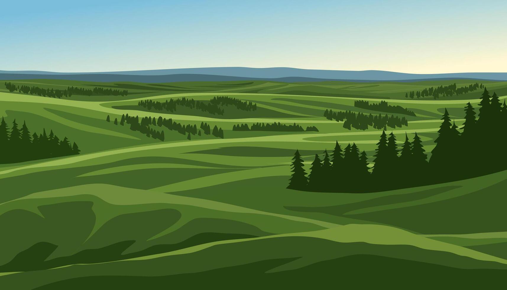 Rural landscape with rolling hills and trees vector