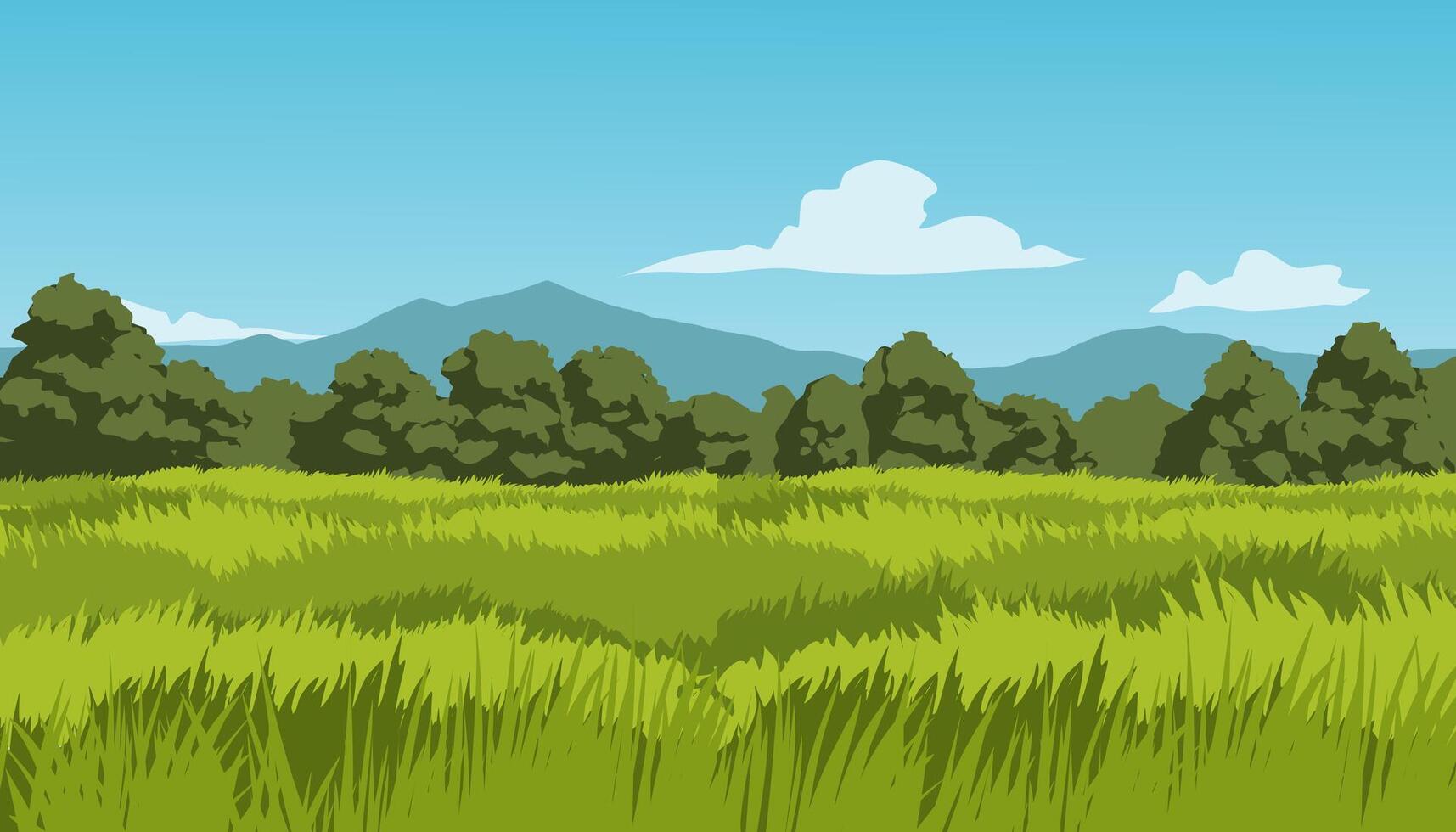 Nature landscape with plain with grass and trees vector