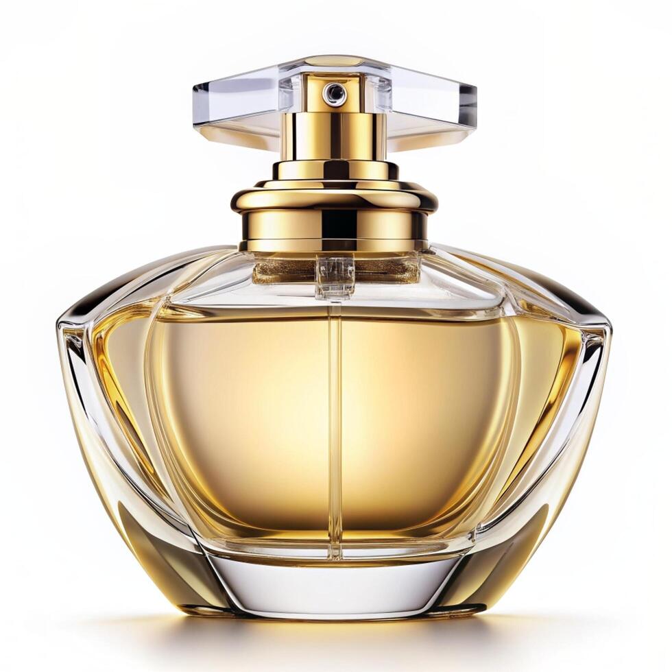 Stylish perfume bottle isolated on a white background photo
