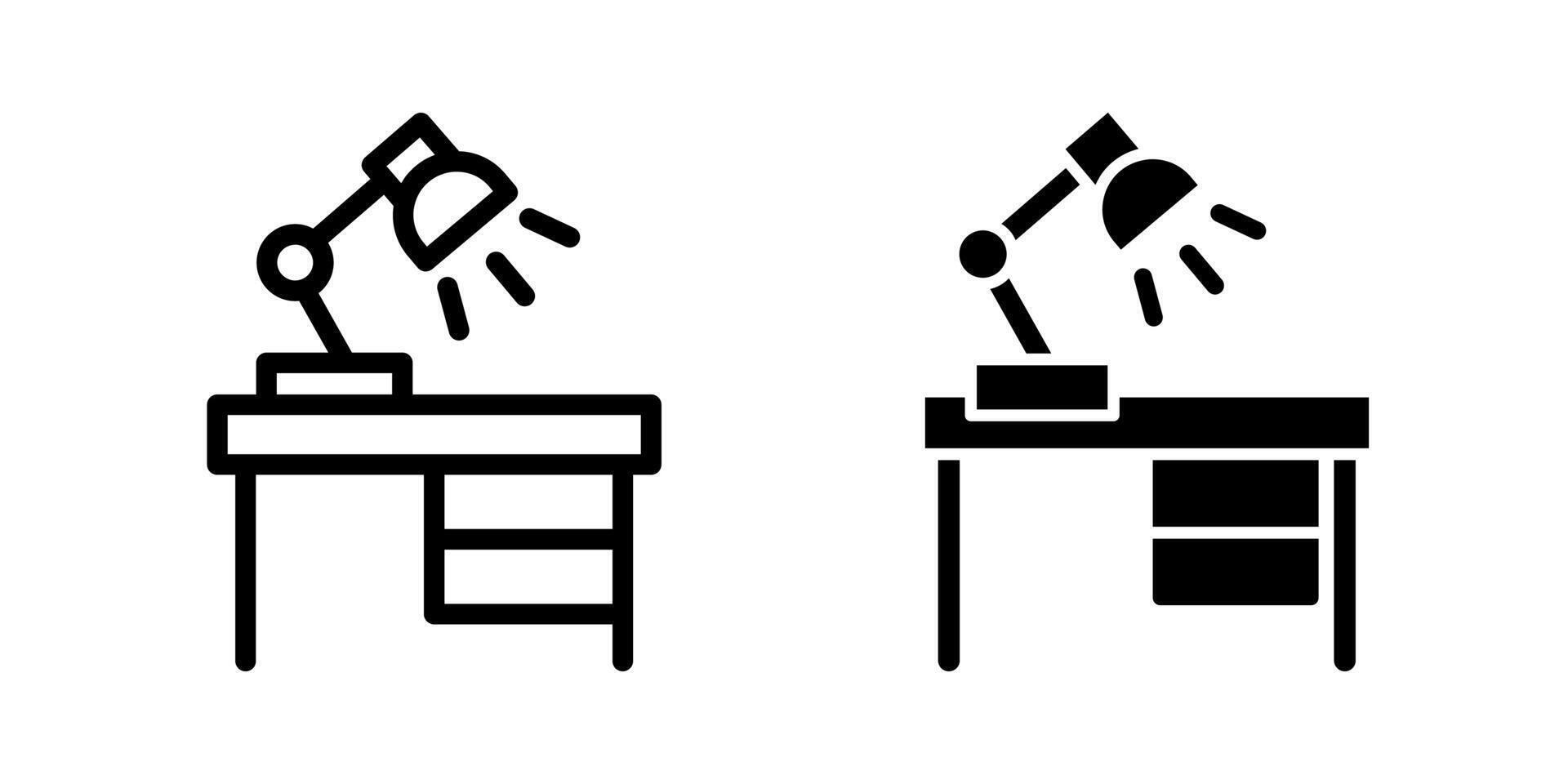 Table lamp icon. Desk lamp illustration. Workplace symbol. Workspace sign. Coworking pictogram. Desktop office furniture silhouette. vector