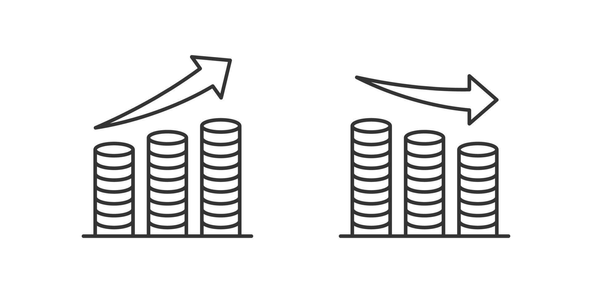 Profit icon. Coin growth illustration. Investment increase and decrease infographic. Statistic arrow symbol. Financial chart sign. Stock graph pictogram. vector