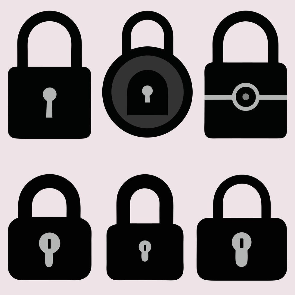 Lock and unlock icon privacy symbol set in black and white color in simple style. Set of close and open locks. Lock icon collection. Locked and unlocked black icon. Lock icon Set Silhouette. vector