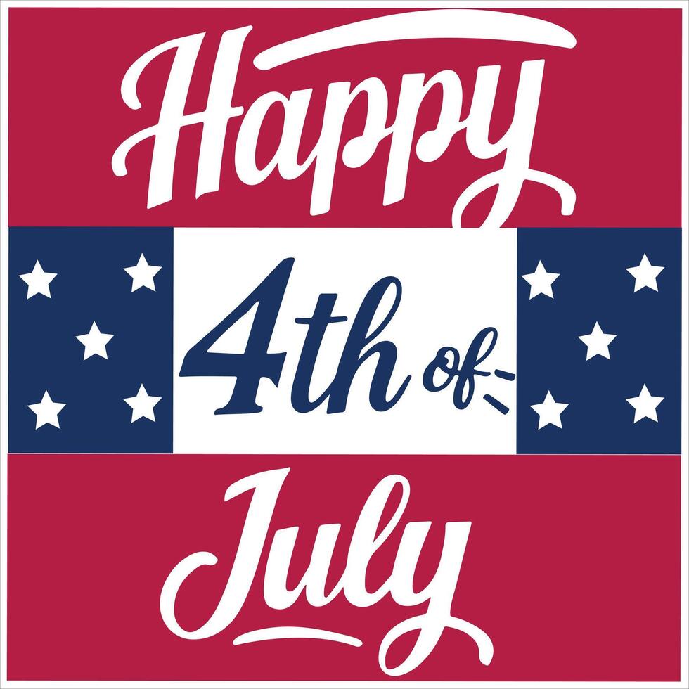 American Independence Day. Happy 4th of July USA Independence Day greeting card with waving American national flag and hand lettering text design. illustration. Independence day celebration banners vector