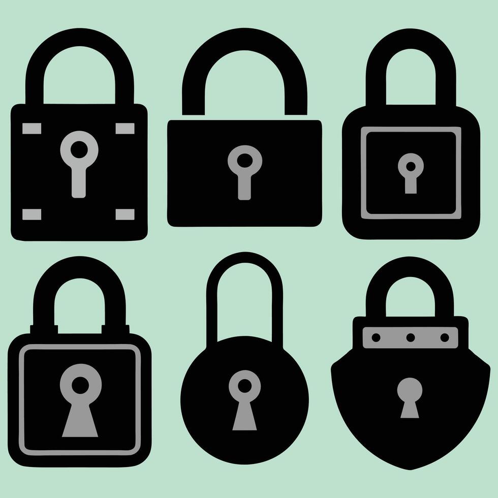 Lock and unlock icon privacy symbol set in black and white color in simple style. Set of close and open locks. Lock icon collection. Locked and unlocked black icon. Lock icon Set Silhouette. vector