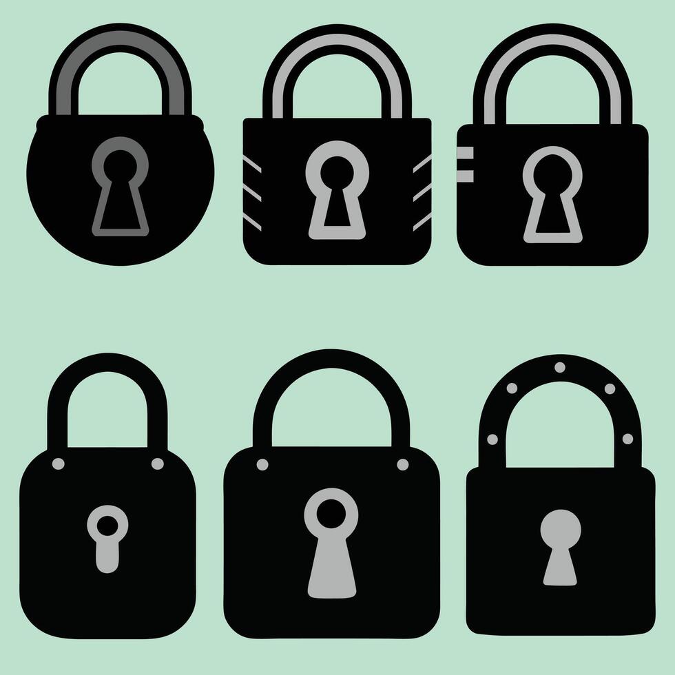 Lock and unlock icon privacy symbol set in black and white color in simple style. Set of close and open locks. Lock icon collection. Locked and unlocked black icon. Lock icon Set Silhouette. vector