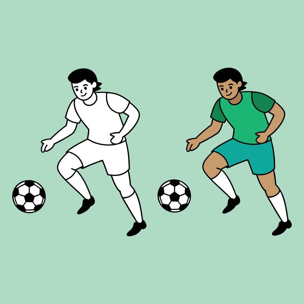 Soccer Player Art. Football Player With Ball. Player Icon. Play Football. football players silhouettes. Man kicks the ball. Colorful illustration. Football, stadium. vector
