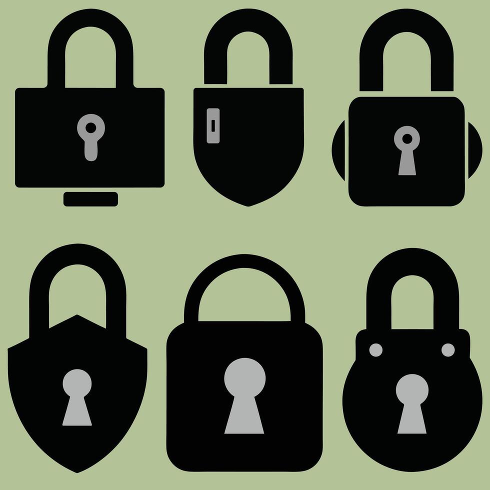 Lock and unlock icon privacy symbol set in black and white color in simple style. Set of close and open locks. Lock icon collection. Locked and unlocked black icon. Lock icon Set Silhouette. vector