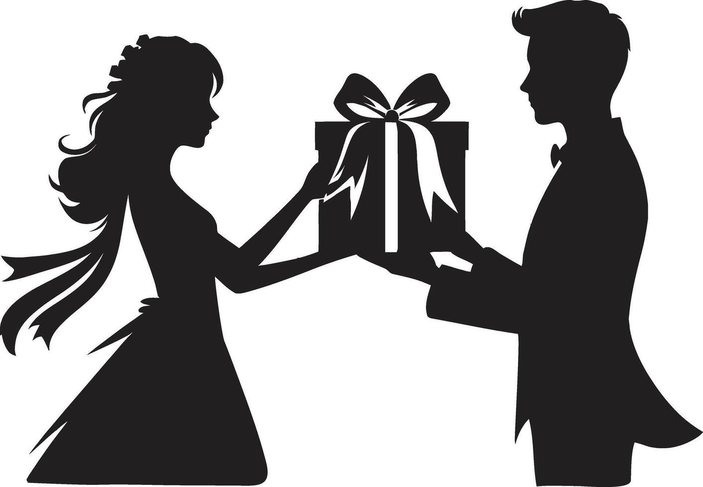 Silhouette illustration of friends exchanging gifts for International Friendship Day or Valentine Day. vector