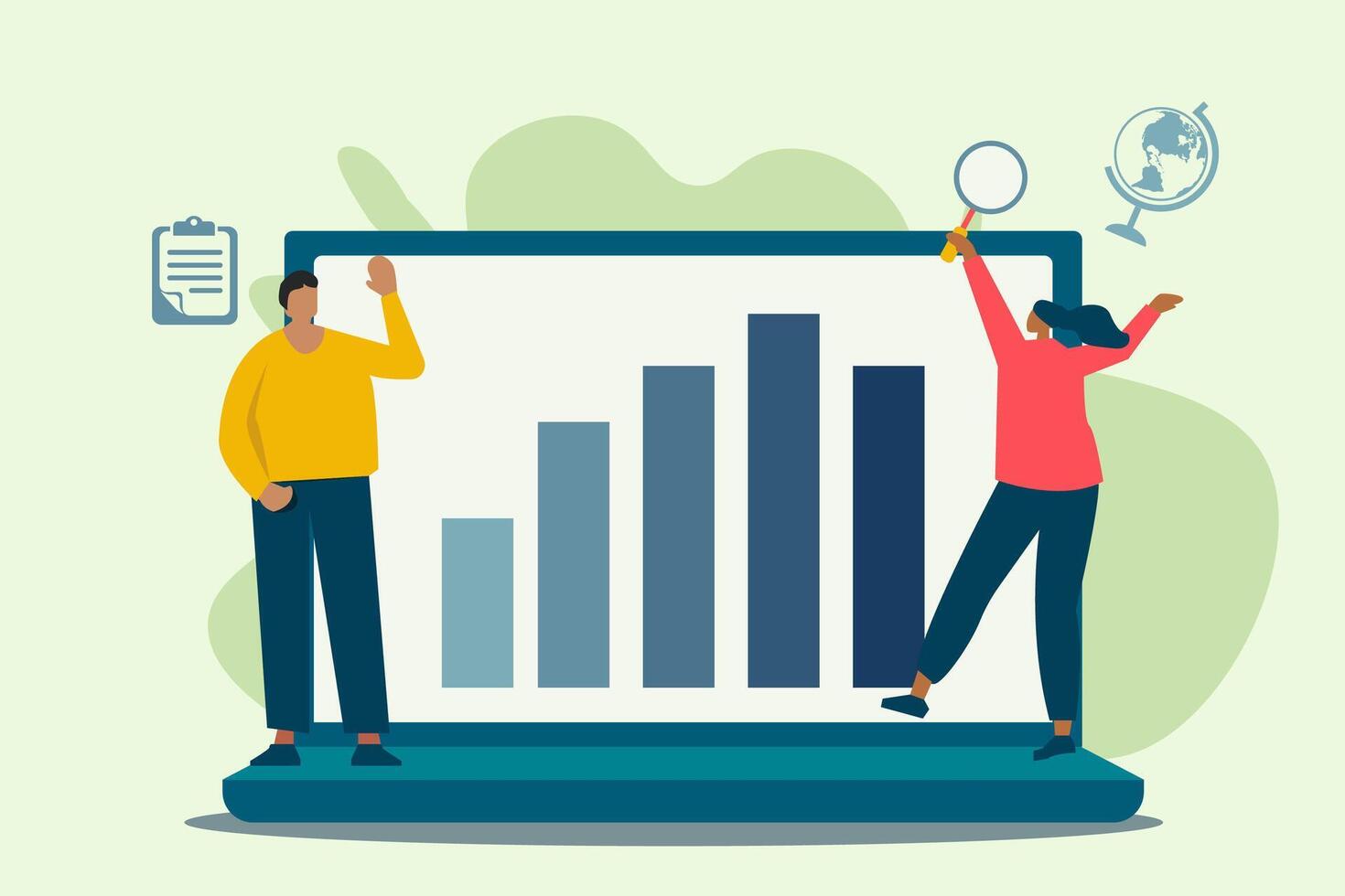 Teamwork in analysis and brainstorming ideas, graphs vector