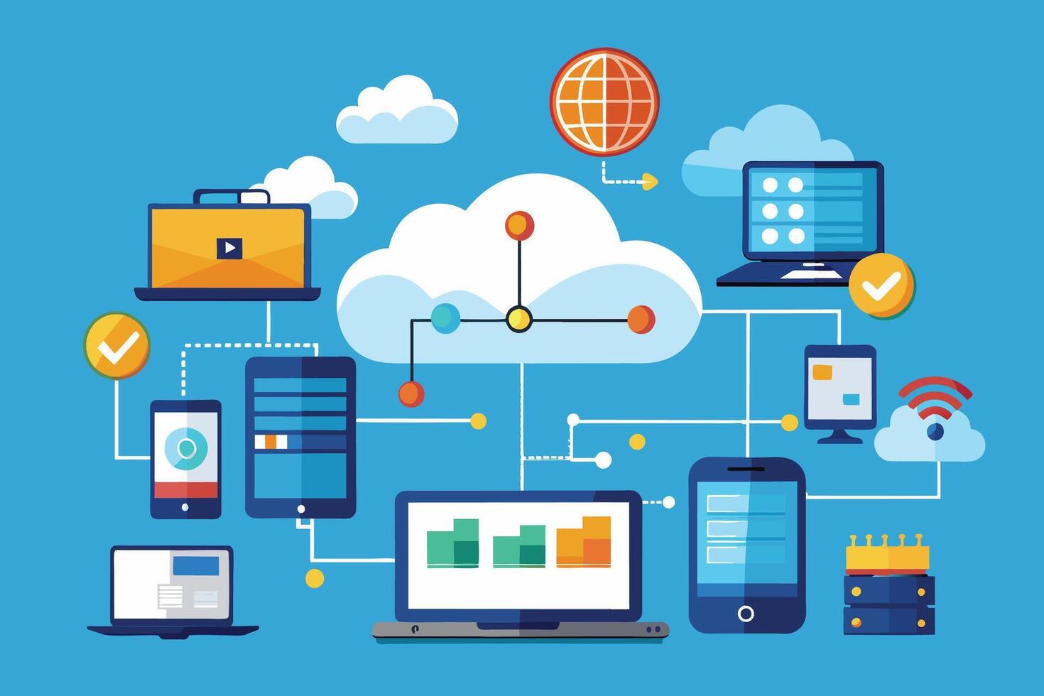 Connected Devices Accessing Cloud Services Illustration vector
