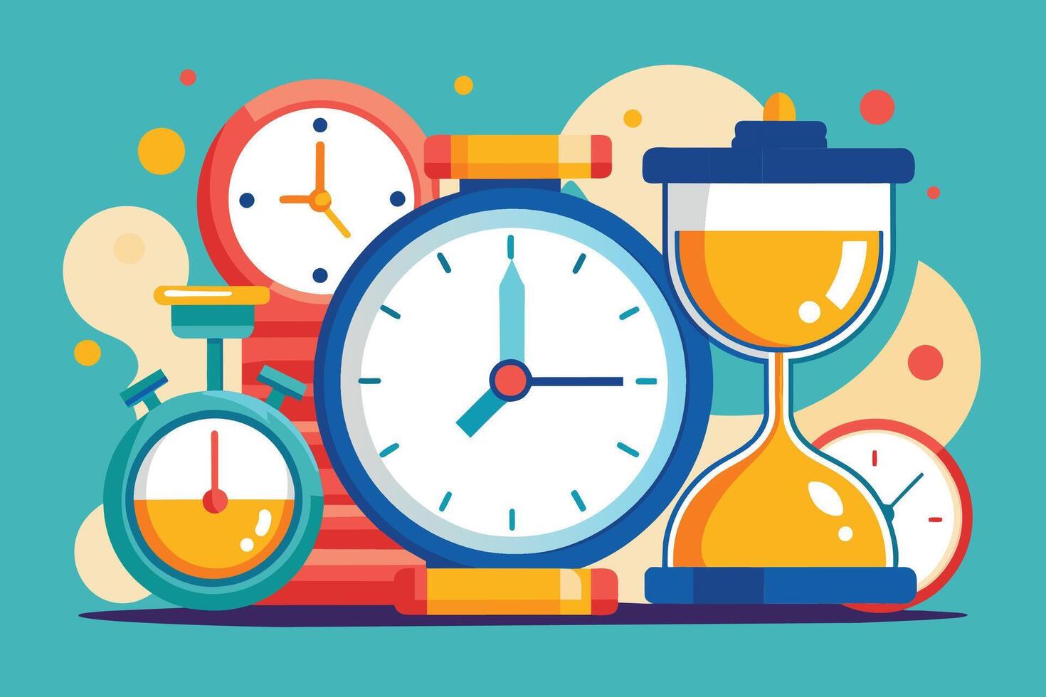 Colorful Illustration of Various Clocks and an Hourglass vector