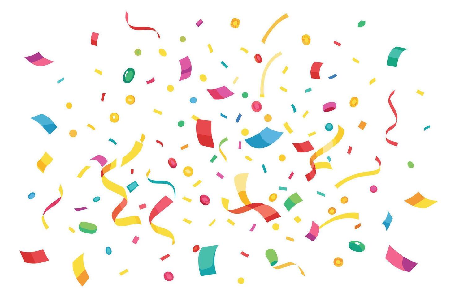 Colorful Confetti and Streamers Falling on White Background vector