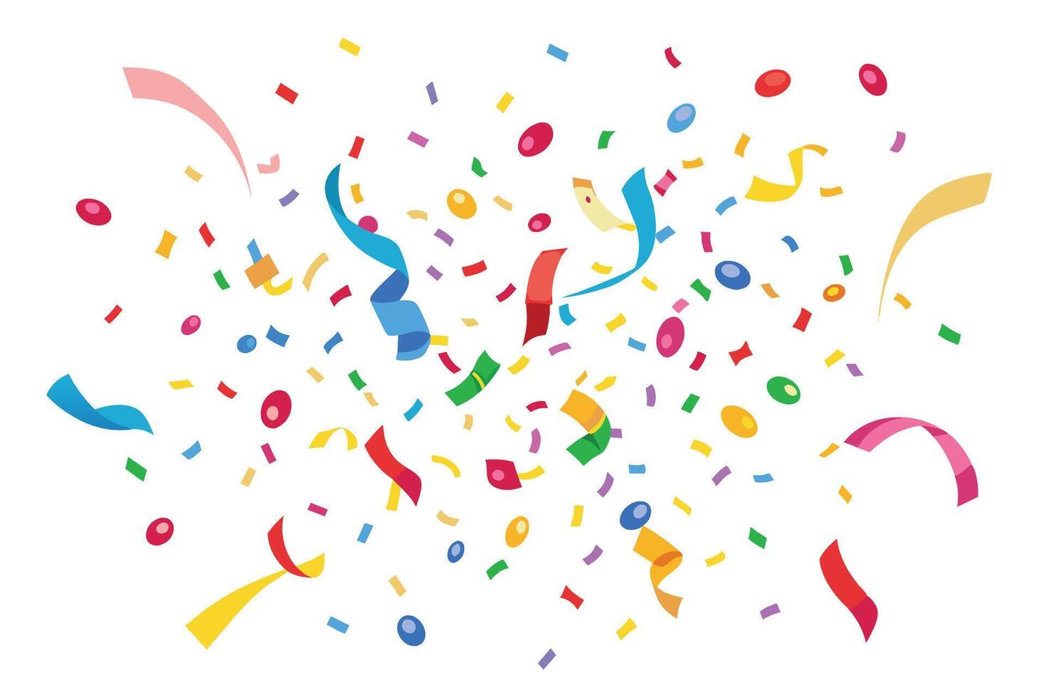 Colorful Confetti and Streamers Falling on White Background vector