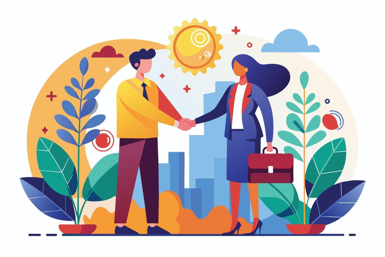 Business Professionals Shaking Hands in a City Setting During Daylight Hours vector