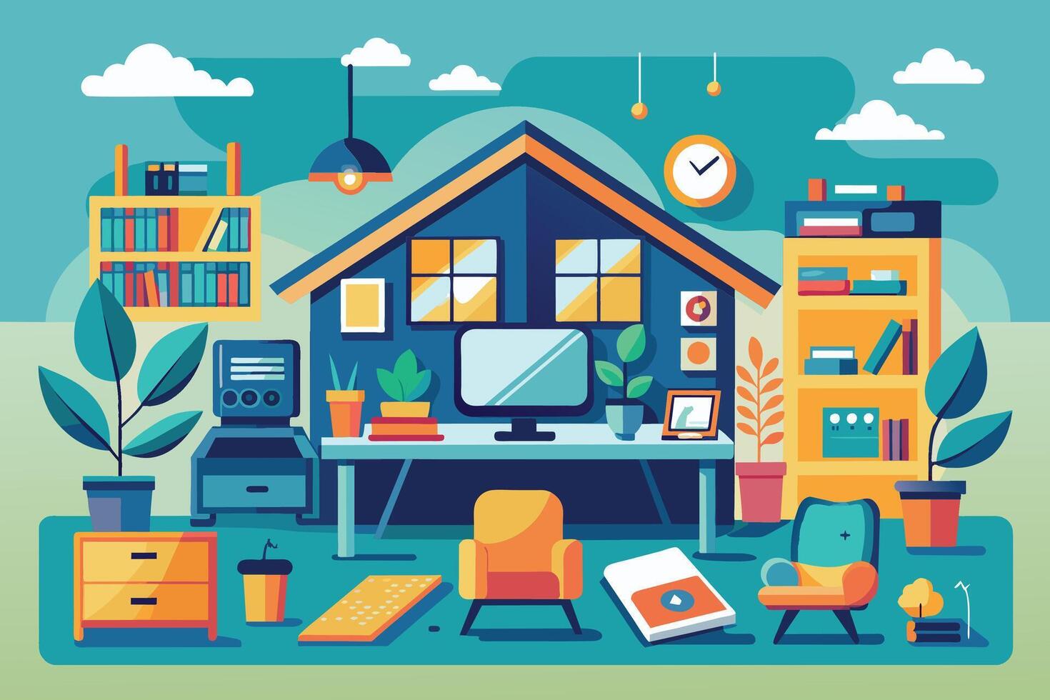 Colorful Illustration of a Modern Home Office Workspace vector