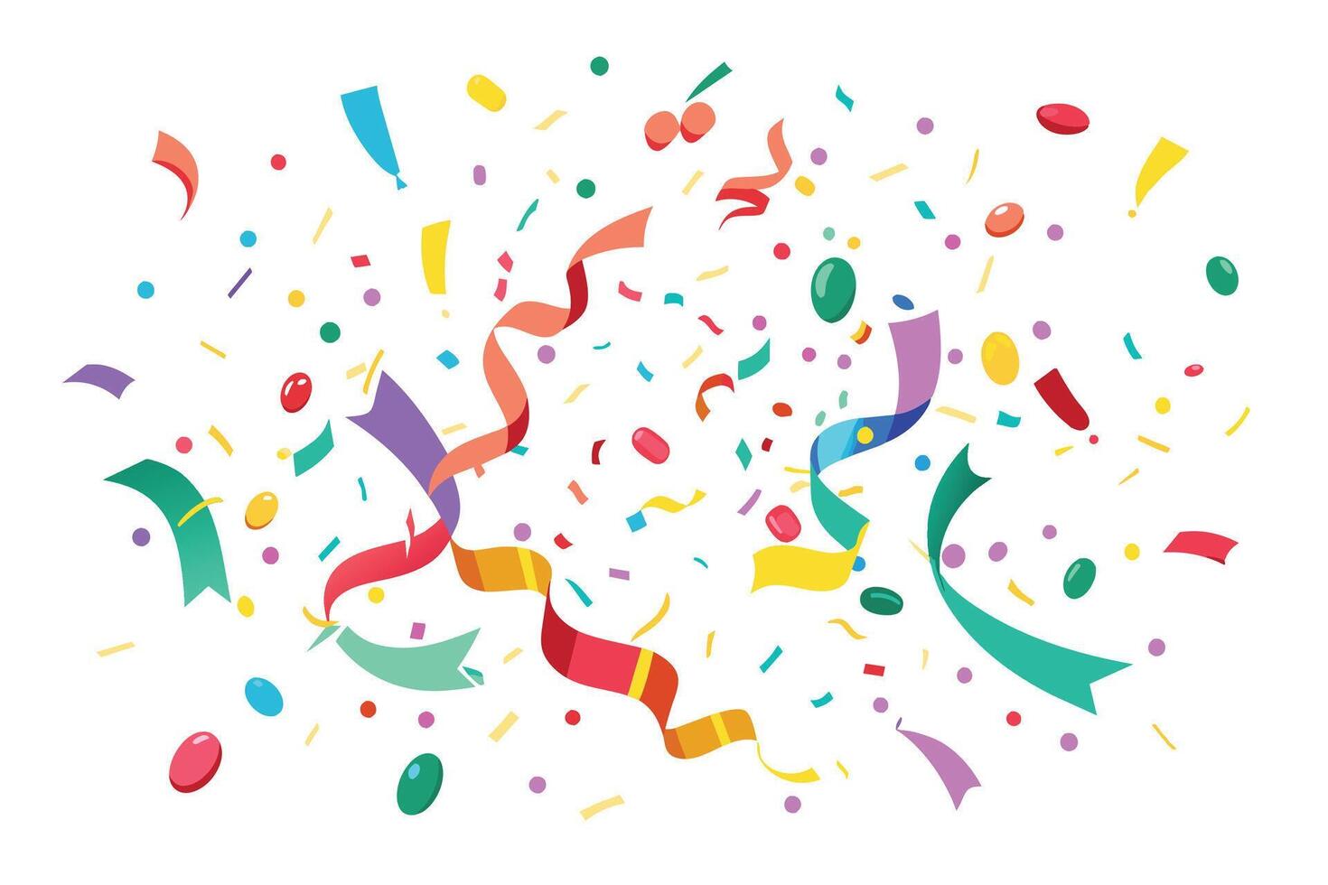 Colorful Confetti and Ribbons Falling on White Background vector