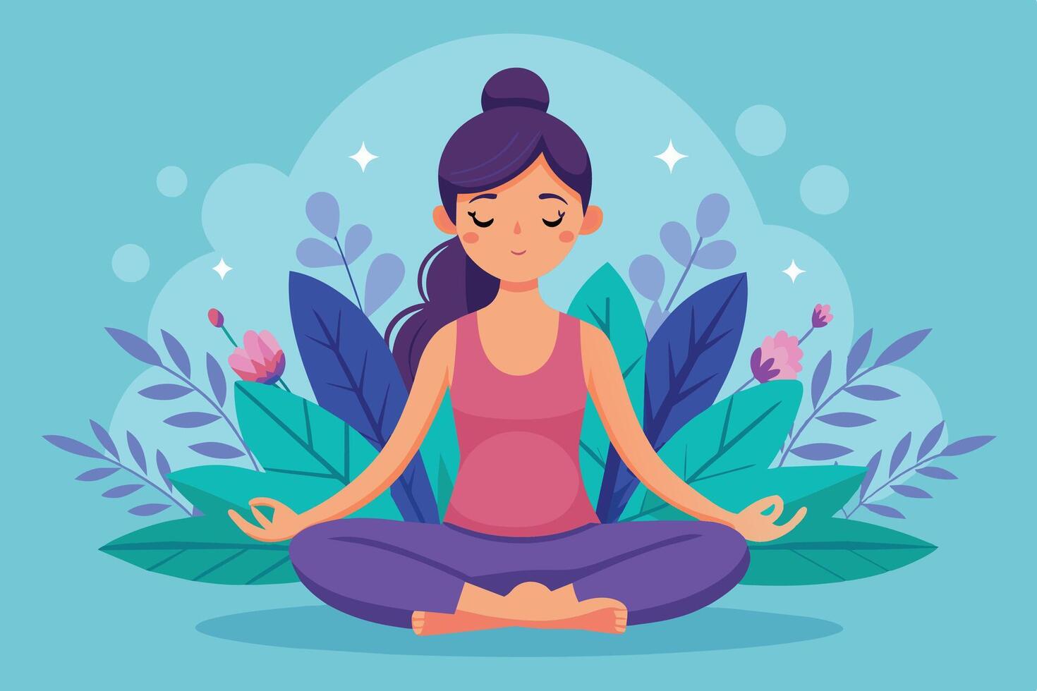 Woman Practicing Yoga in a Serene Floral Setting vector