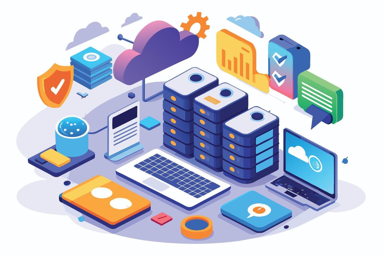 Secure Cloud Server Infrastructure With Integrated Security and Mobile Device Management vector