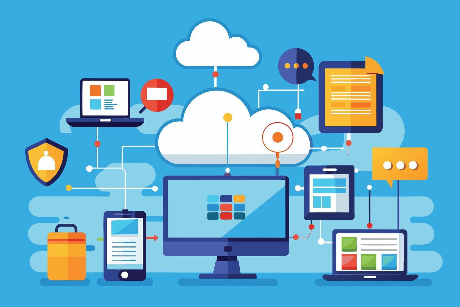Cloud Computing Network With Various Devices Connected vector