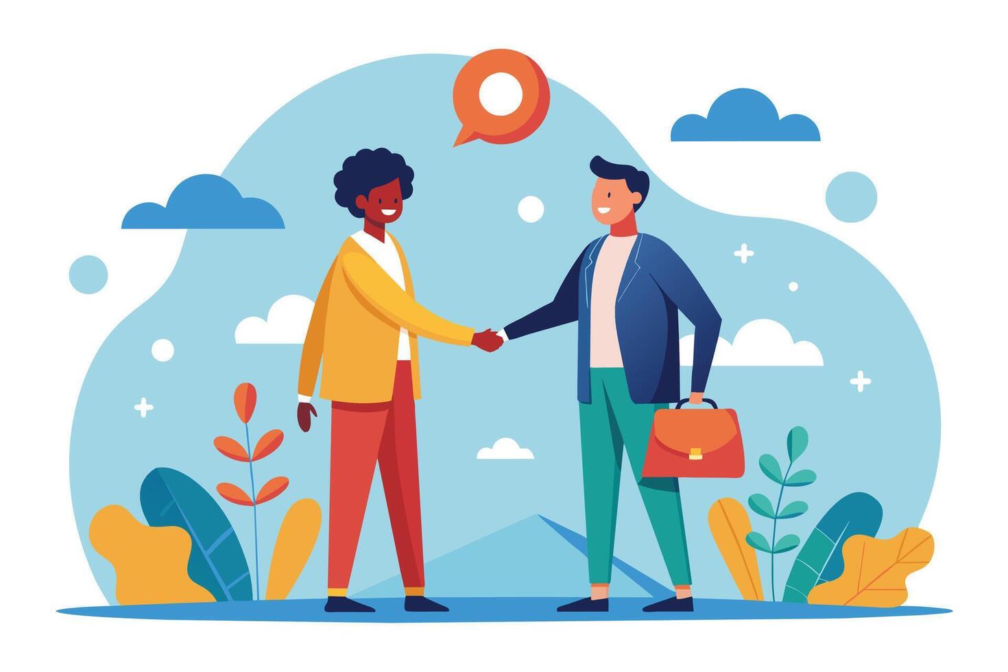 Two Businesspeople Shaking Hands Outdoors vector