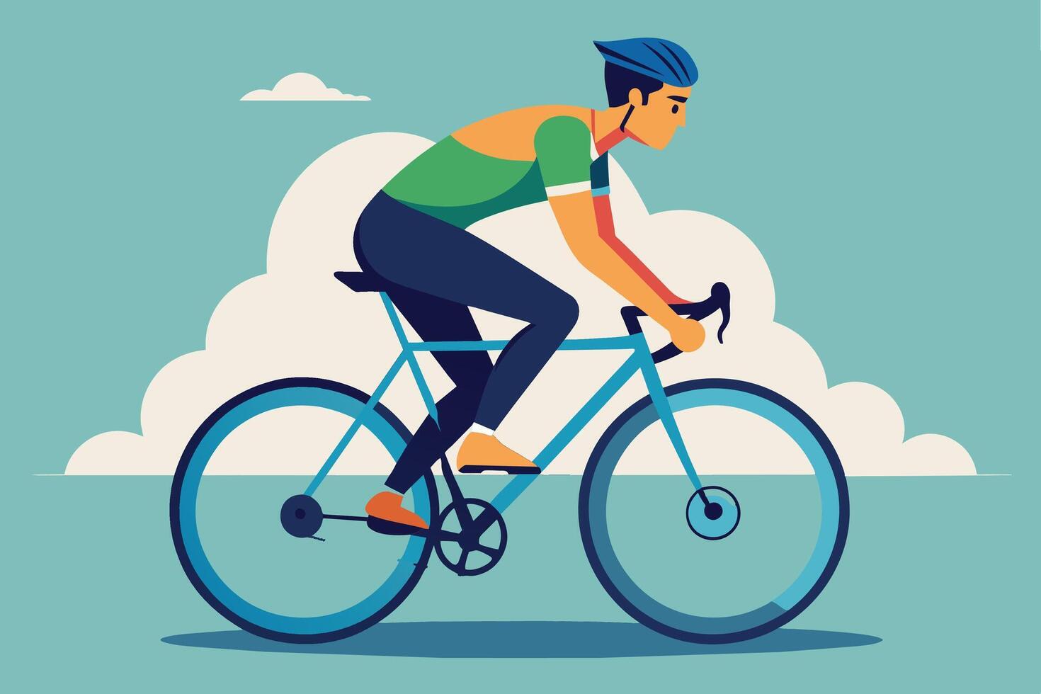A Man in a Green Jersey Riding a Bicycle on a Sunny Day vector