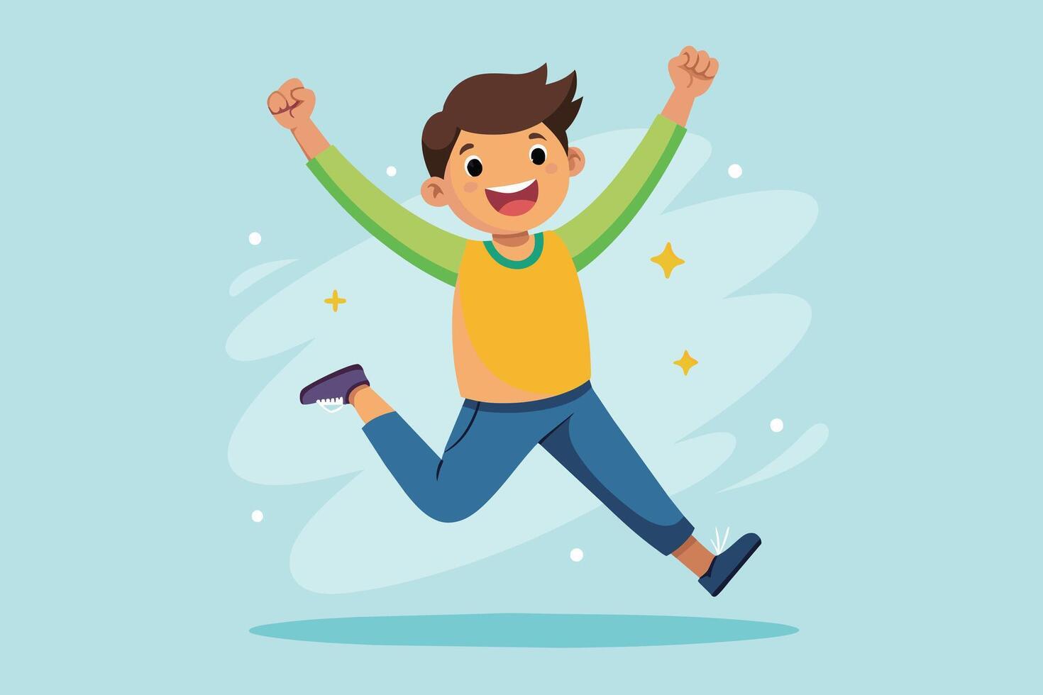 Happy Boy Jumping With Arms Raised In The Air vector