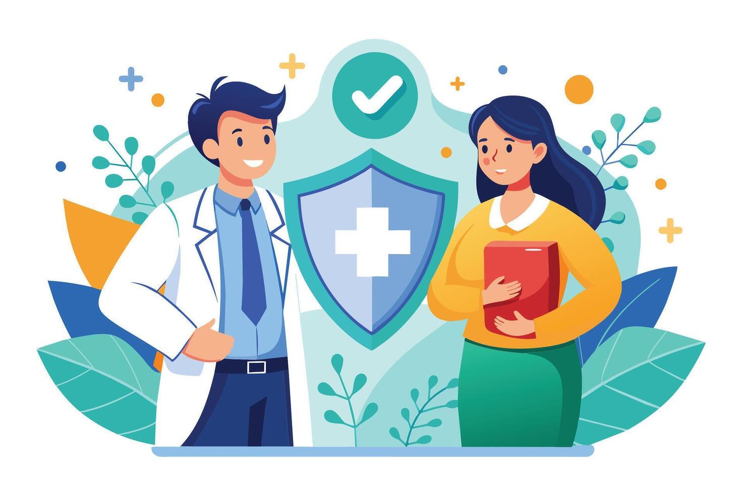 Doctor and Patient Discuss Health Insurance Coverage vector